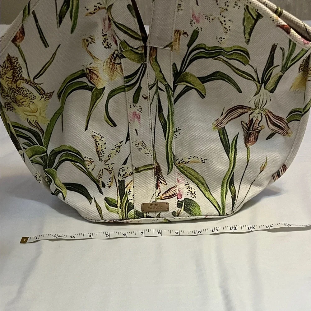 Vince Camuto Cream Canvas Tote with Green Botanical Print - Picture 7 of 9